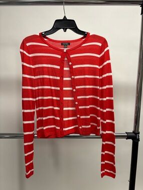 Wild Fable Red & White Striped Button Cardigan